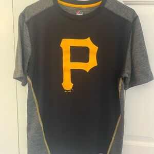 Majestic Gray and Black Tee with Vibrant Yellow Logo - Pittsburgh Pirates